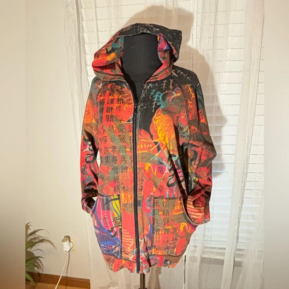 RARE Asian Inspired Chio's sz 1 Zip Hoodie Travelers Jacket Womens Colorful M 8 - Picture 2 of 9